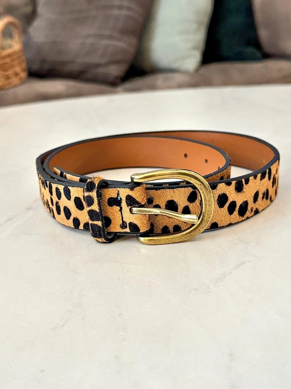 LOKLIK Leopard Print Calf Hair Leather Belt, Medium